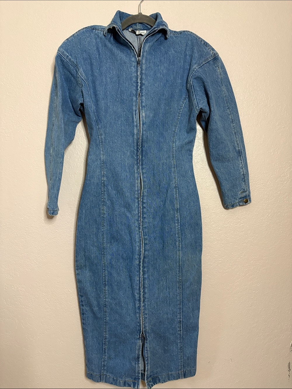 PARIS BLUES Vintage Long Sleeve Light Blue Denim Bodycon Fitted Dress Size 9